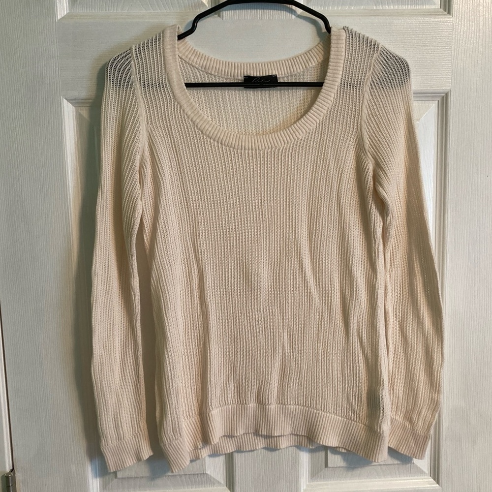 Cyrus off-white knit 100% rayon scoop neck sweater